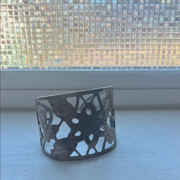 Silver Floral Cutout Cuff Bracelet - Picture 9 of 11